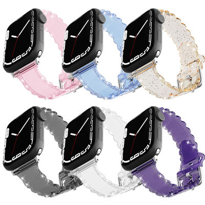 Populaire style de luxe pour Apple Watch 45 mm Clear Glitter Lace Diamond Band de remplacement