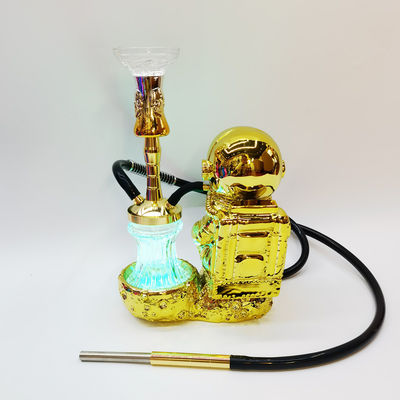 Résine 38CM design de narguilé or blanc aluminium 1 tuyau Shisha avec lumière LED