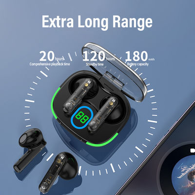 Écouteurs TWS imperméables à l'eau à l'oreille avec faible latence et écran LCD transparent