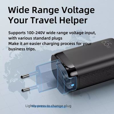 Adaptateur de déplacement USB de type-c de 3 ports de 65 W GaN pour la recharge à grande vitesse de plusieurs appareils