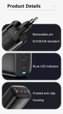 Adaptateur de déplacement USB de type-c de 3 ports de 65 W GaN pour la recharge à grande vitesse de plusieurs appareils