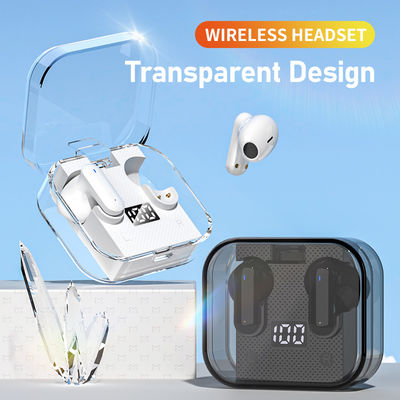 Casque de jeu de musique sans fil avec écran numérique et boîtier transparent à faible latence 2024