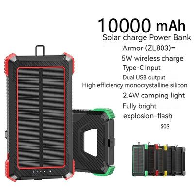 Sortie sans fil 5W Banque d'énergie solaire 2.1A Sortie 10000mAh pour la recharge extérieure de l'iPhone 15