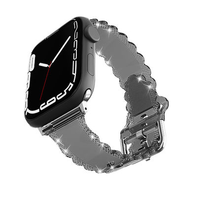 Populaire style de luxe pour Apple Watch 45 mm Clear Glitter Lace Diamond Band de remplacement