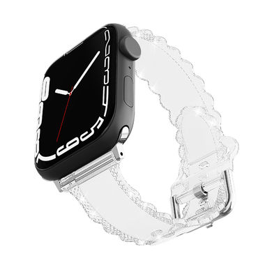 Populaire style de luxe pour Apple Watch 45 mm Clear Glitter Lace Diamond Band de remplacement