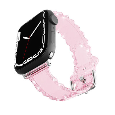 Populaire style de luxe pour Apple Watch 45 mm Clear Glitter Lace Diamond Band de remplacement
