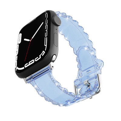 Populaire style de luxe pour Apple Watch 45 mm Clear Glitter Lace Diamond Band de remplacement