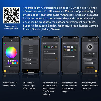 Chargeur sans fil avec réveil, contrôle numérique de l'application, haut-parleur sans fil RGB